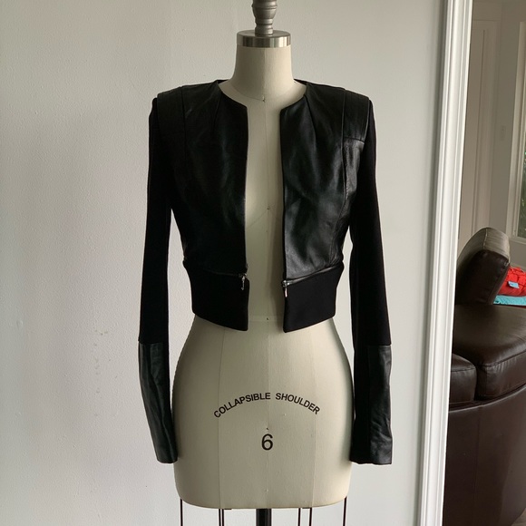 Crop faux stretch leather jacket - Picture 1 of 7